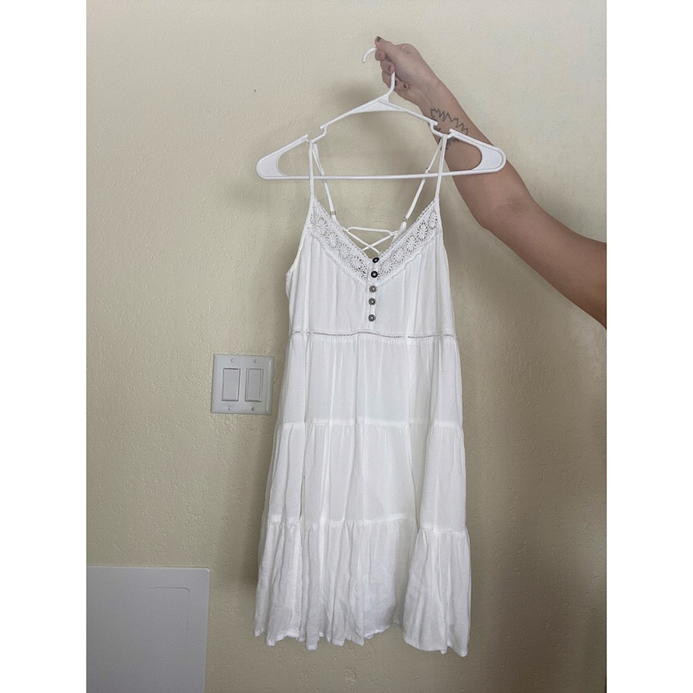 white spaghetti strap dress with lace detailing
